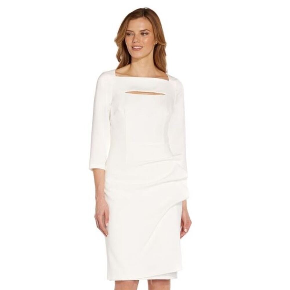 Adrianna Papell Ivory 3/4 Sleeve Knee Length Cocktail Party Sheath Dress Size 8